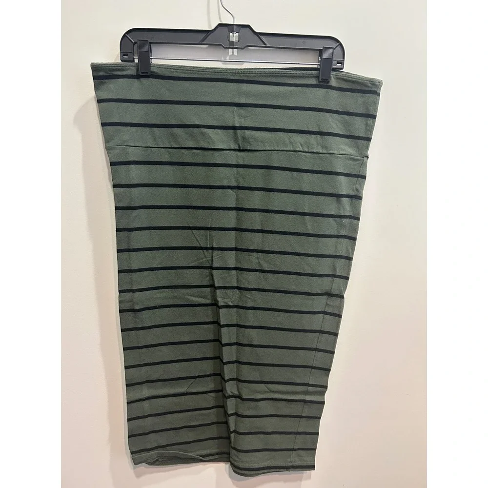 Torrid Plus Size Olive‎ Green Black Striped Stretch Knit Pencil Skirt